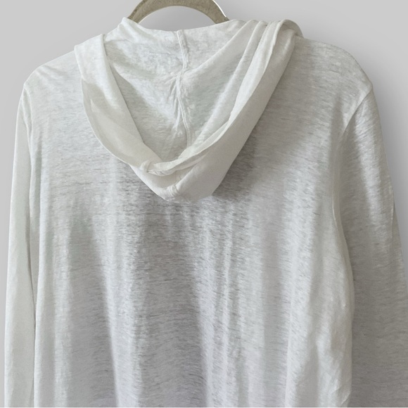 Tahari Linen Hooded Cardigan Sz 2X White Semi Sheer Coastal Resortwear Vacation - Picture 9 of 11